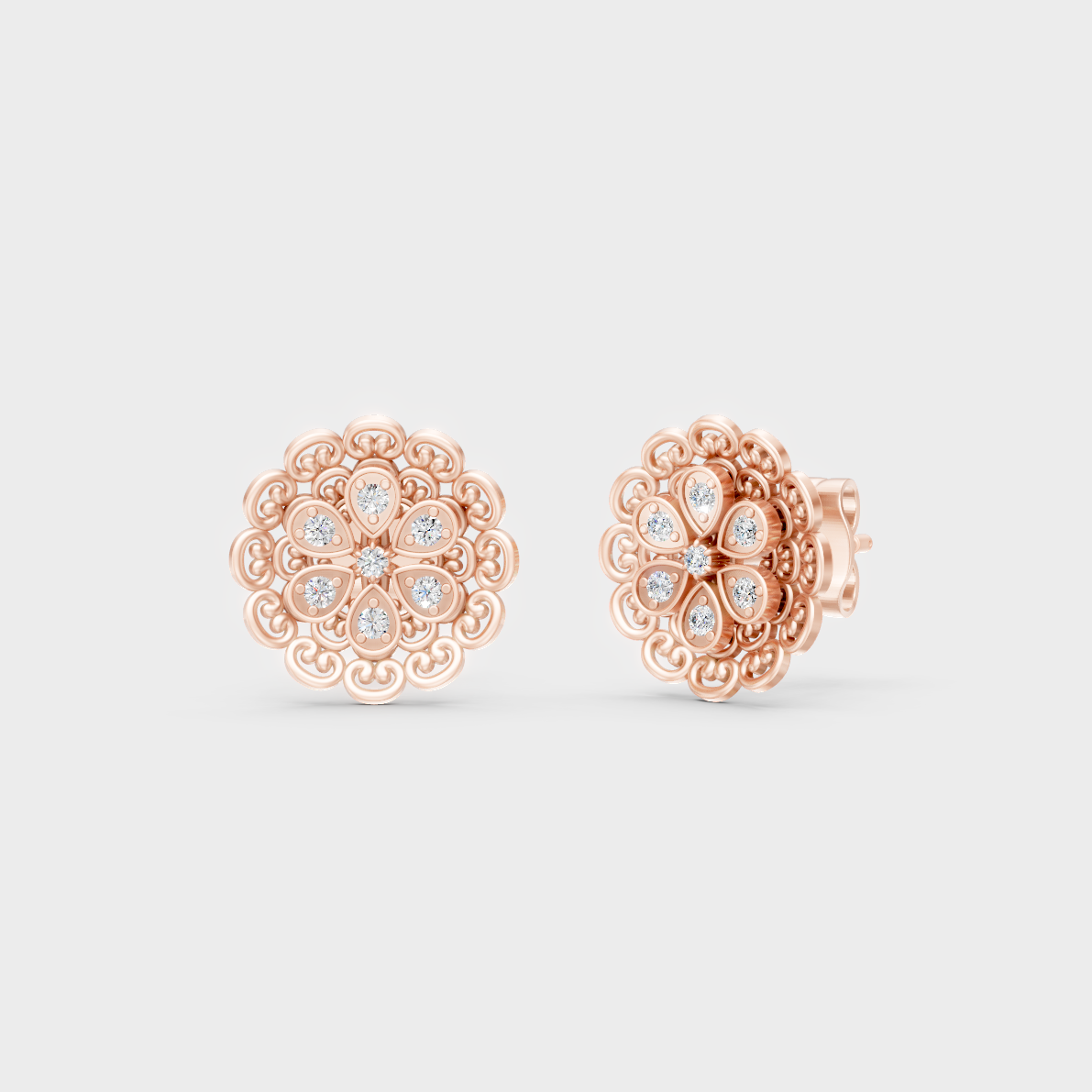Modern 18K Rose Gold Stud Earrings With 0.12 Ct TW Round Lab-Grown Diamonds